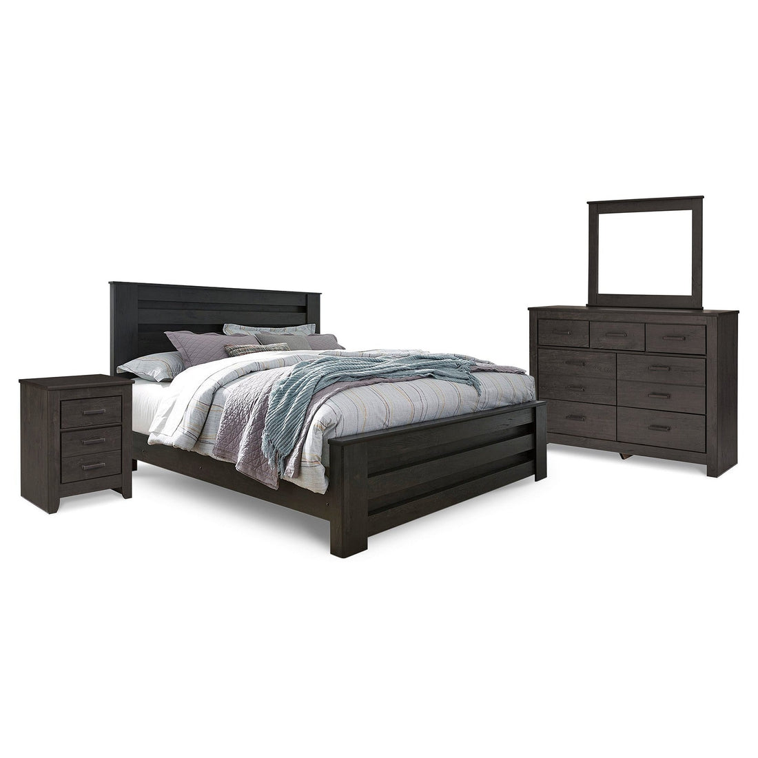 Brinxton King Panel Bed, Dresser, Mirror and Nightstand Ash-B249B8