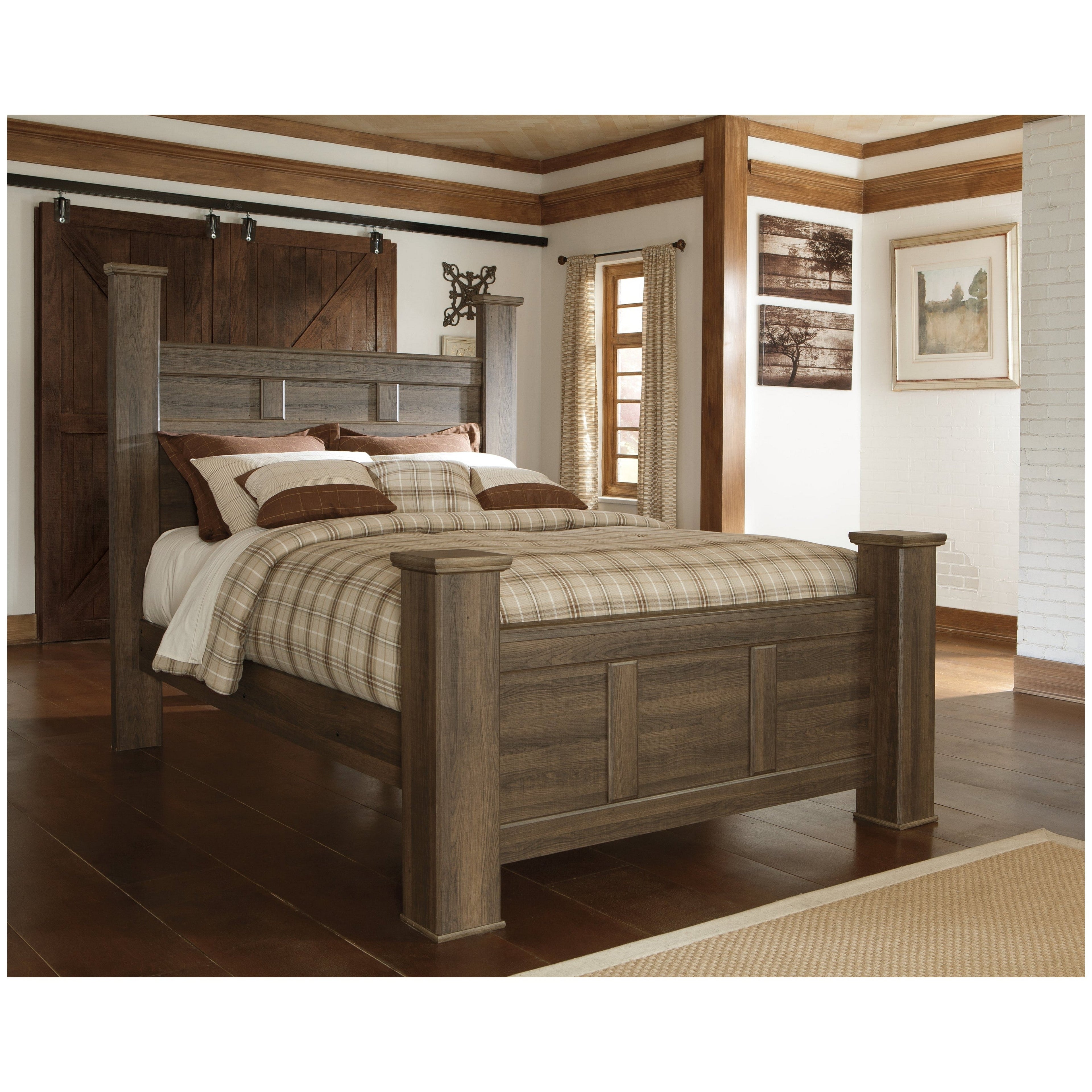 Juararo Queen Poster Bed with Mirrored Dresser and 2 Nightstands Ash-B251B17