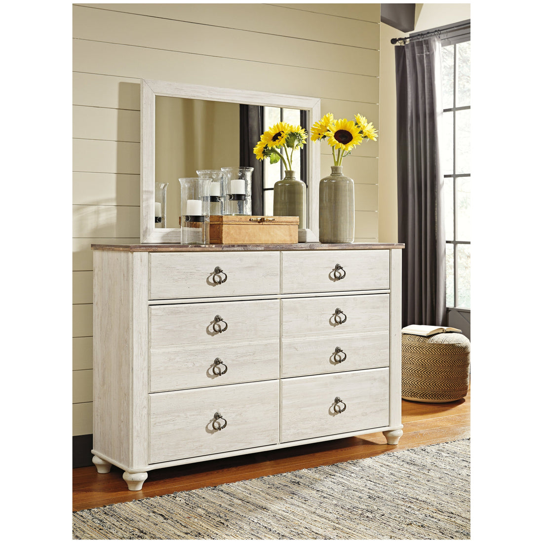 Willowton Queen Panel Bed, Dresser, Mirror and 2 Nightstands Ash-B267B35