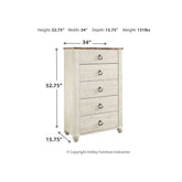 Willowton Queen Panel Bed, Dresser, Mirror, Chest and 2 Nightstands Ash-B267B34