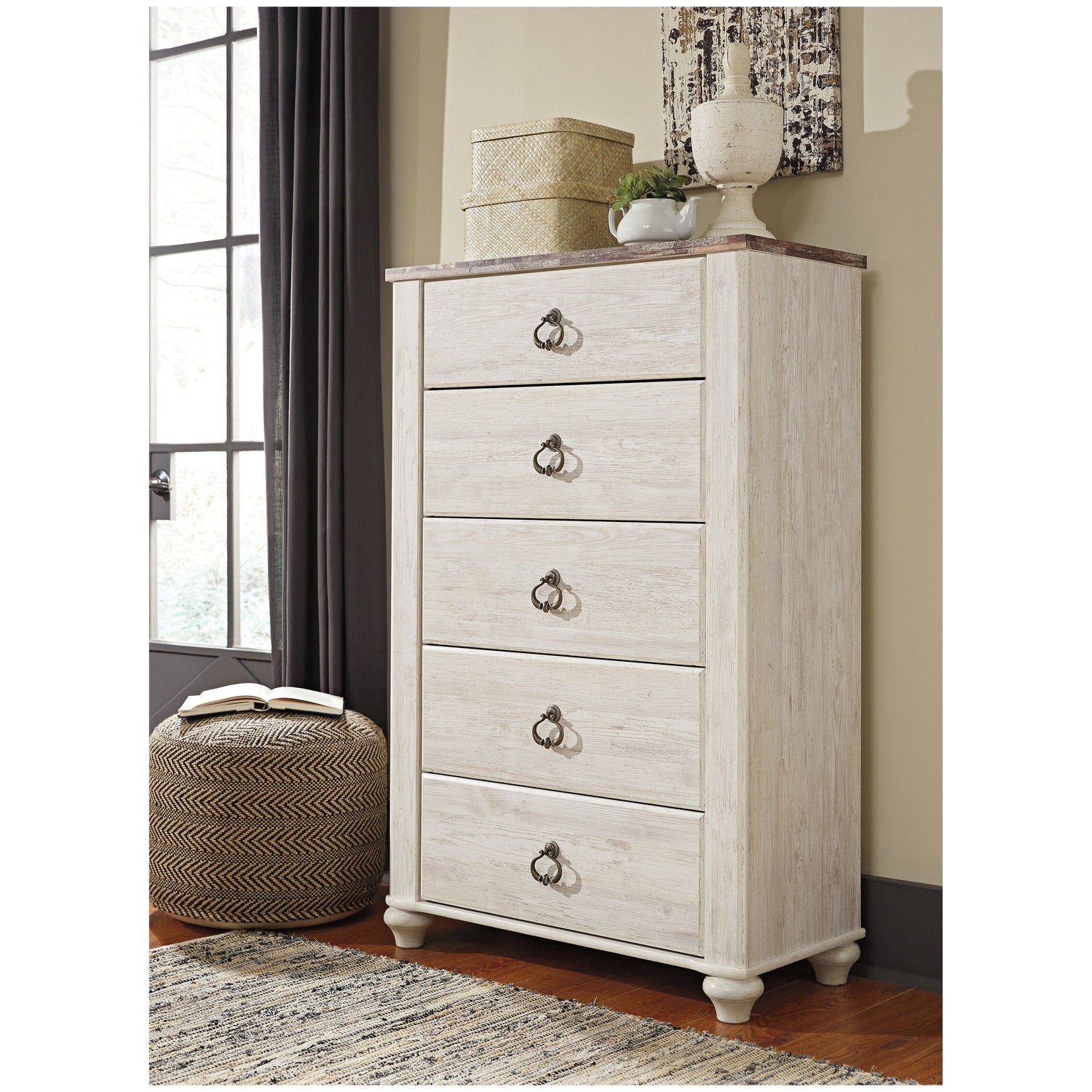 Willowton Queen Panel Bed, Dresser, Mirror, Chest and 2 Nightstands Ash-B267B34