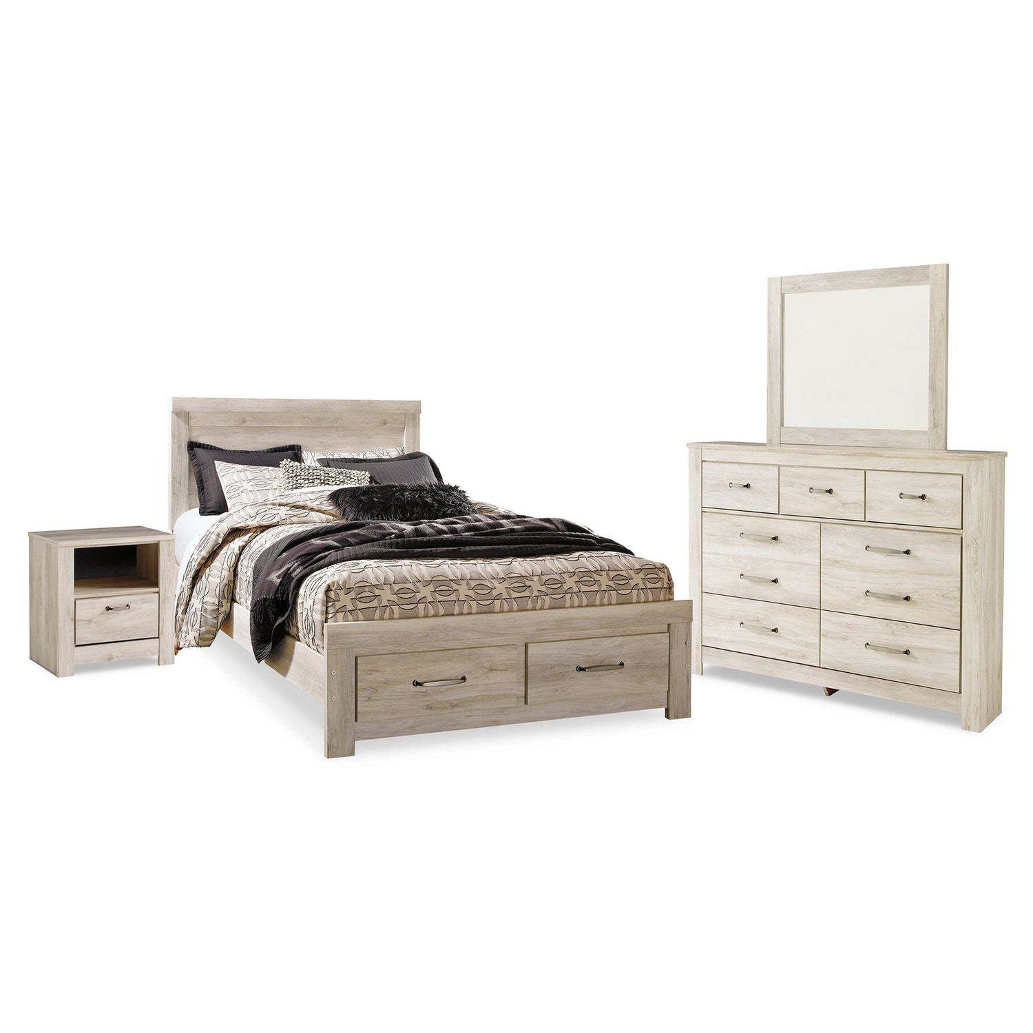 Bellaby Queen Panel Storage Bed, Dresser, Mirror and Nightstand Ash-B331B11