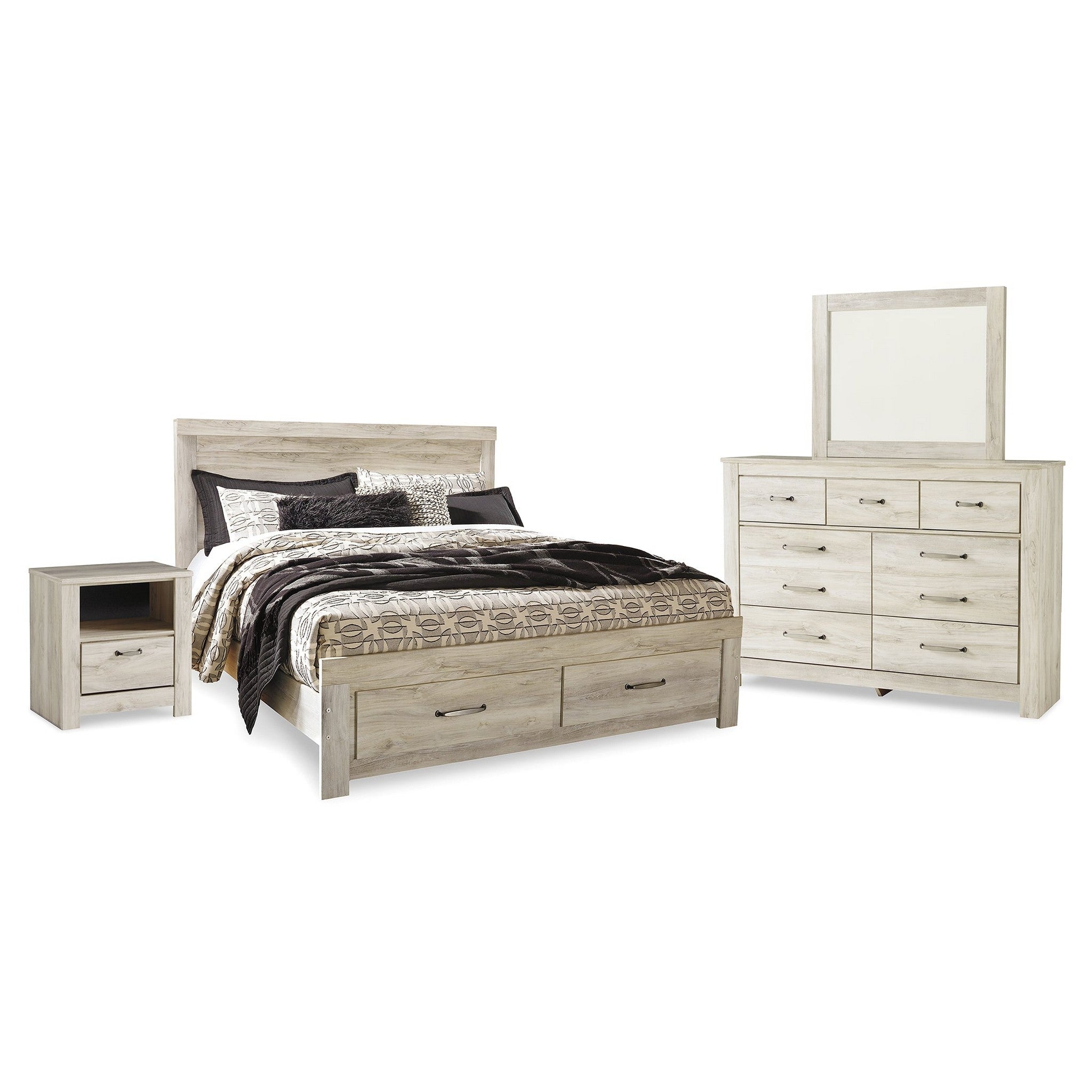 Bellaby King Panel Storage Bed, Dresser, Mirror and Nightstand Ash-B331B12