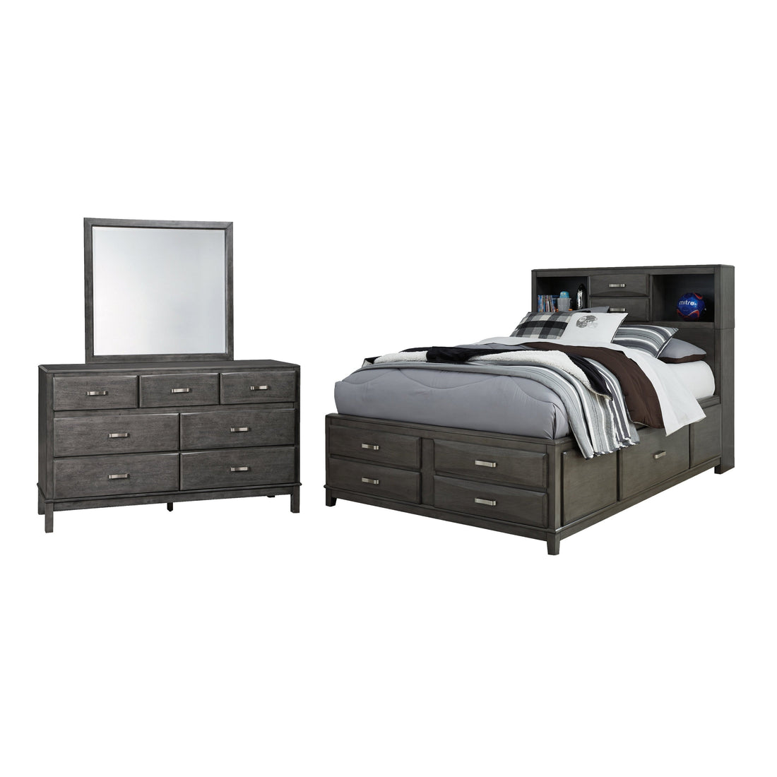 Caitbrook Full Storage Bed with Mirrored Dresser Ash-B476B5