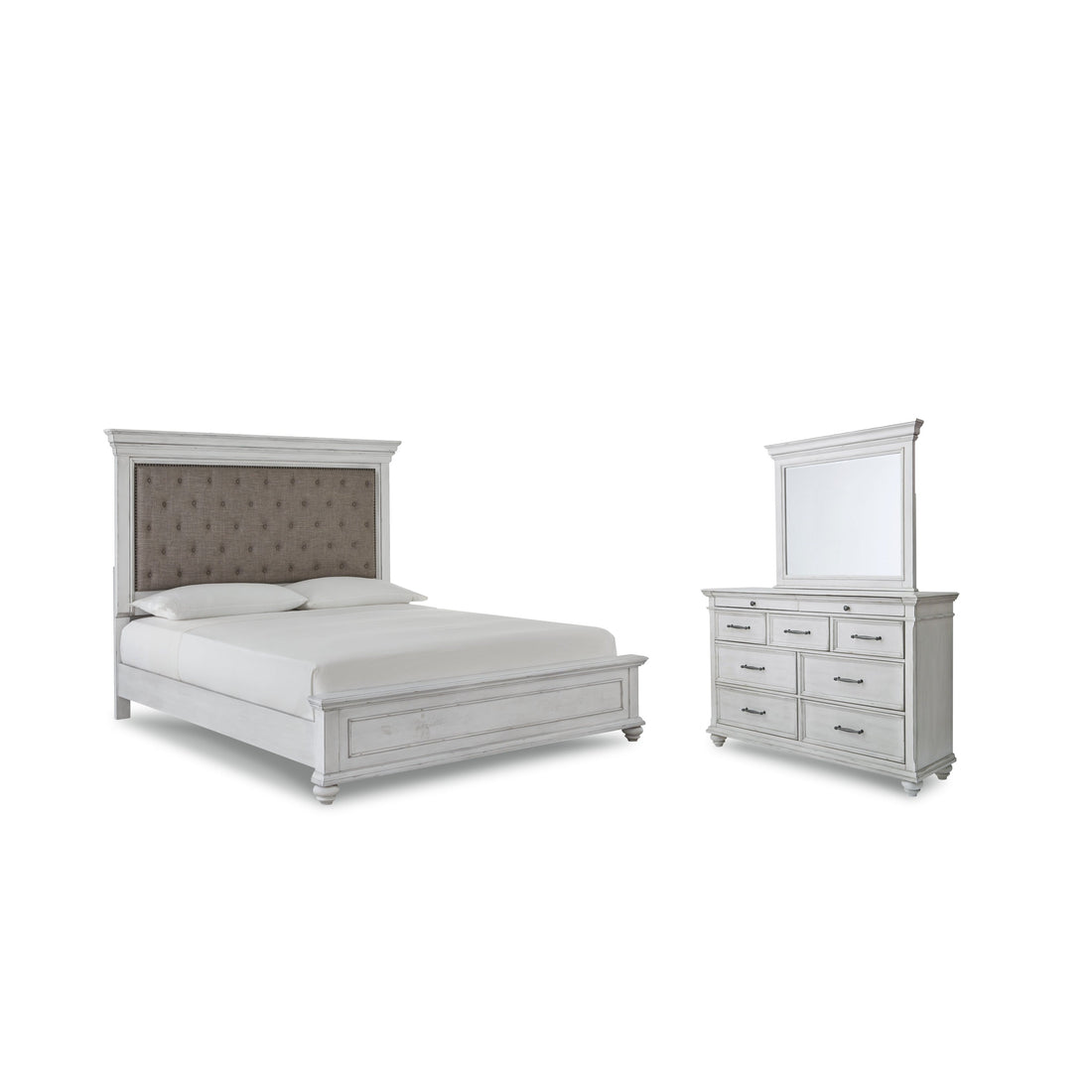 Kanwyn Queen Bed with Mirrored Dresser Ash-B777B5