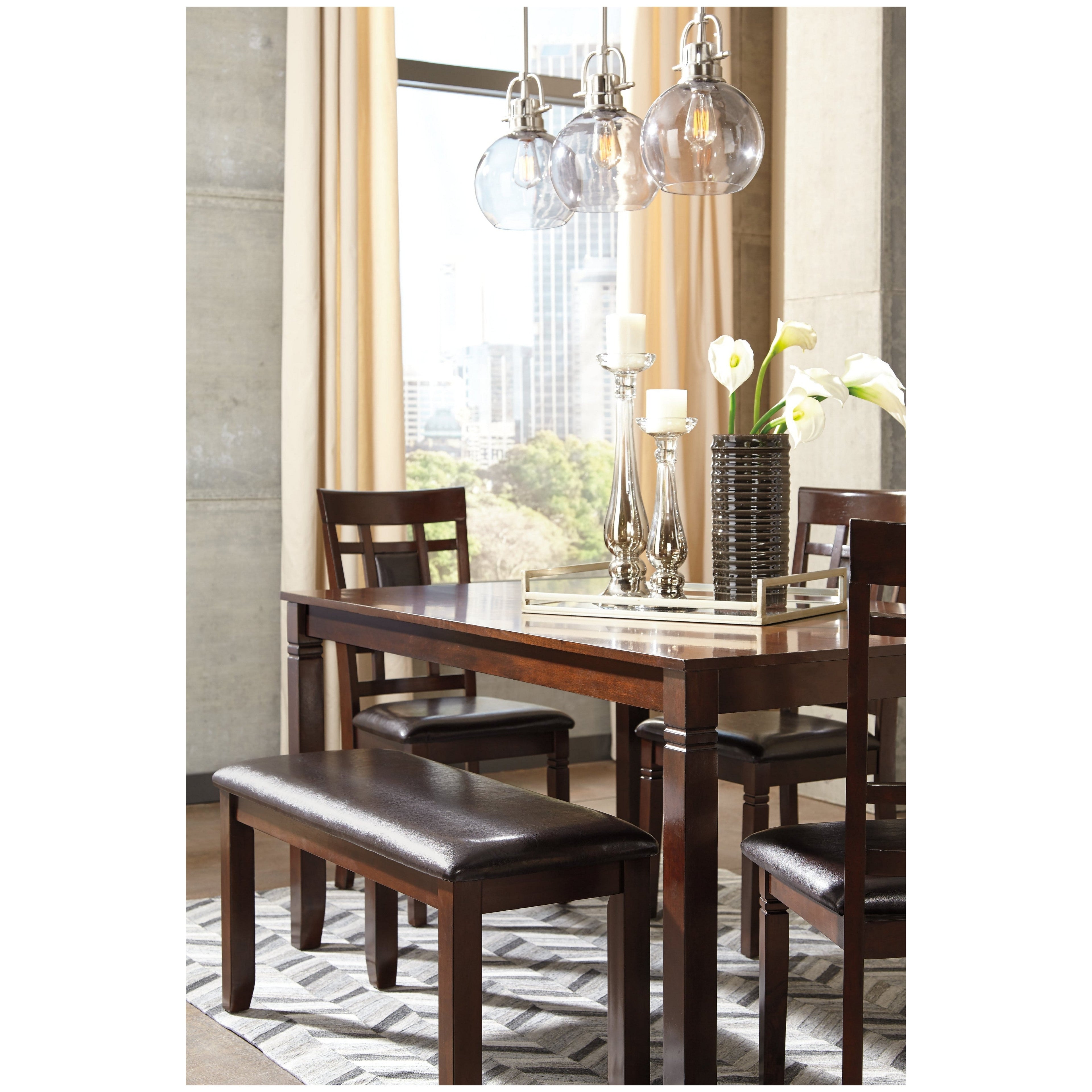 Bennox Dining Table and Chairs with Bench (Set of 6) Ash-D384-325