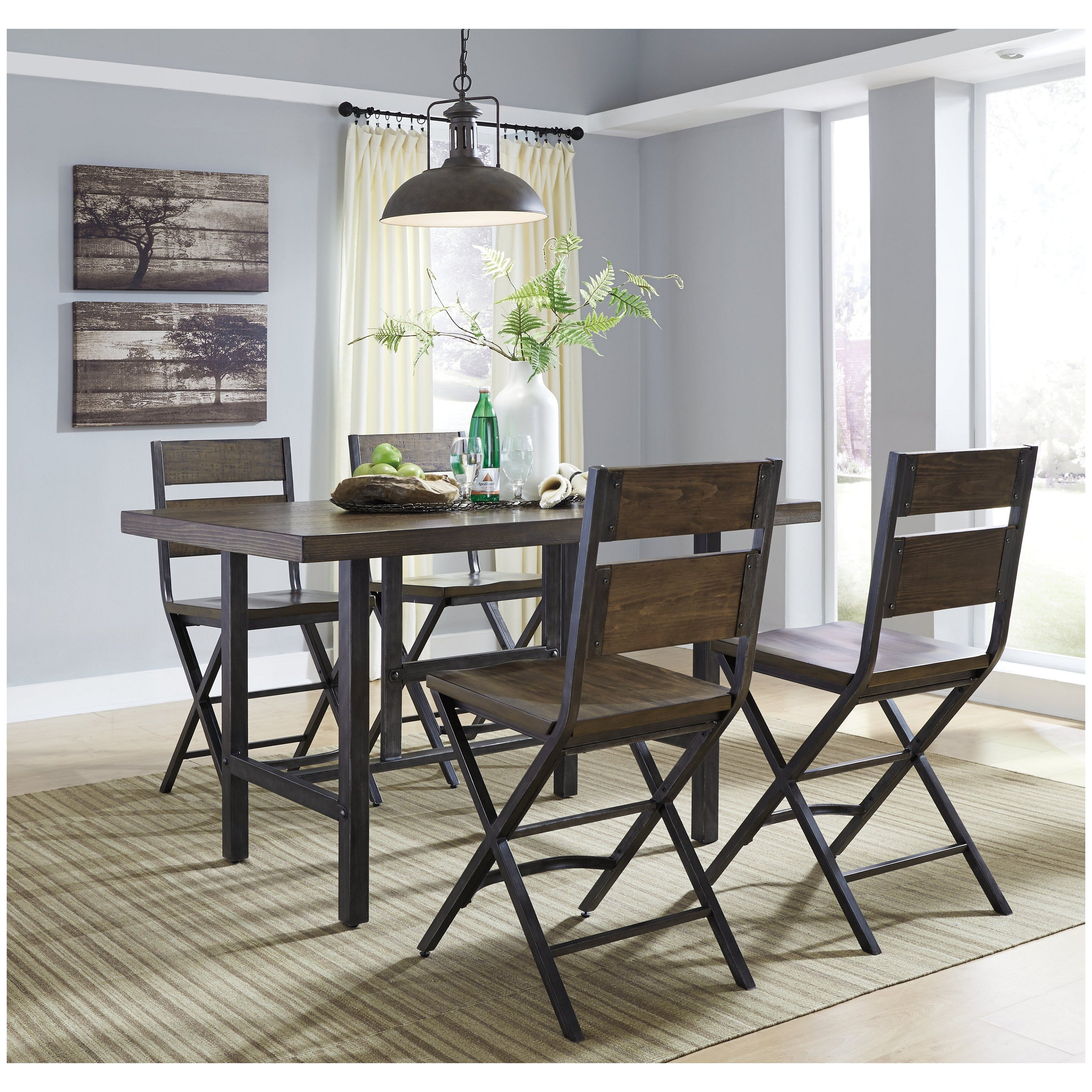 Kavara Counter Height Dining Table with 4 Barstools Ash-D469D1