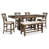 Moriville Counter Height Dining Table with 4 Barstools and Bench Ash-D631D3