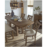 Moriville Counter Height Dining Table, 4 Barstools and Server Ash-D631D8