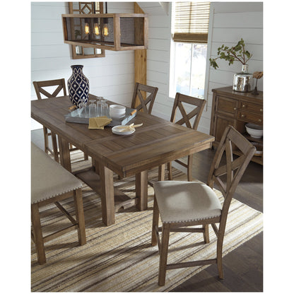 Moriville Counter Height Dining Table, 4 Barstools and Server Ash-D631D8