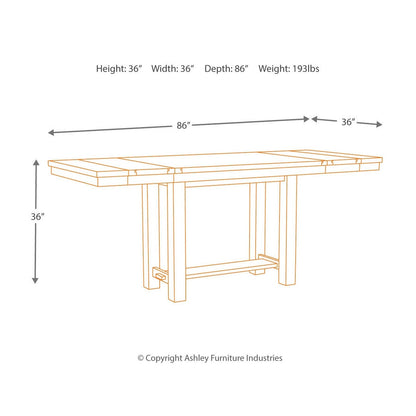 Moriville Counter Height Dining Table with 4 Barstools, Bench, and Server Ash-D631D4