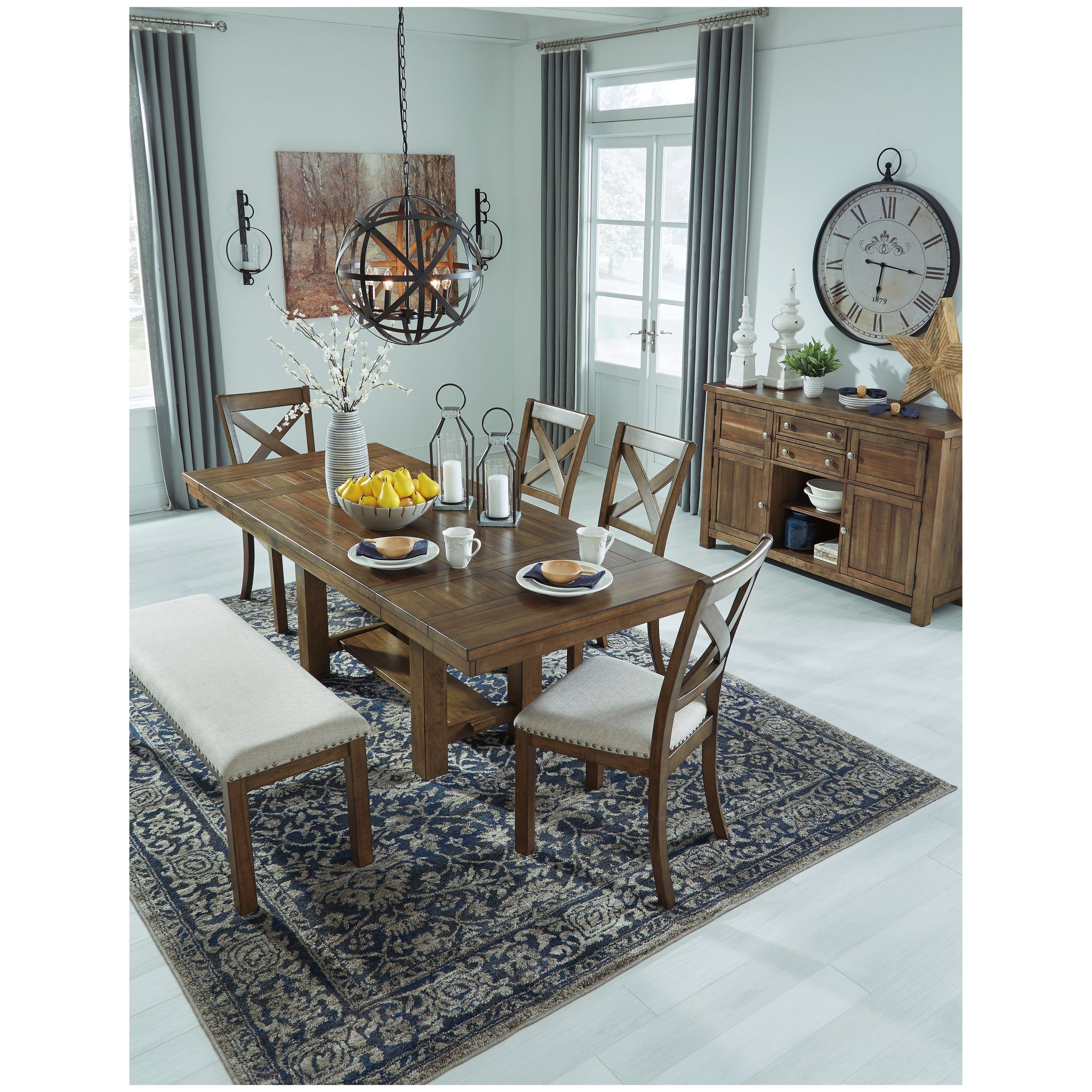 Moriville Dining Table and 4 Chairs and Bench Ash-D631D6