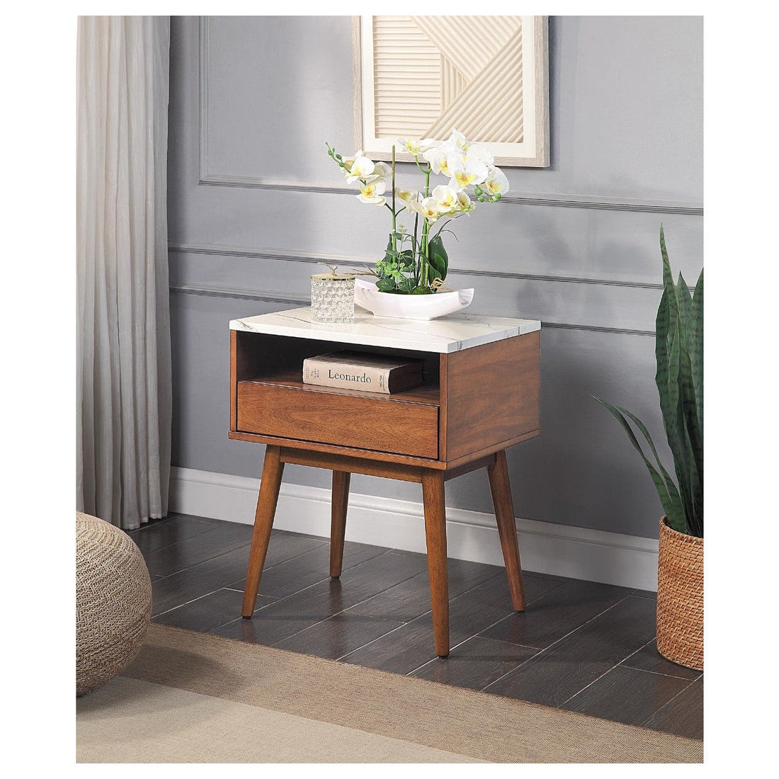 END TABLE WITH FAUX MARBLE &amp; DRAWER HM7916-04