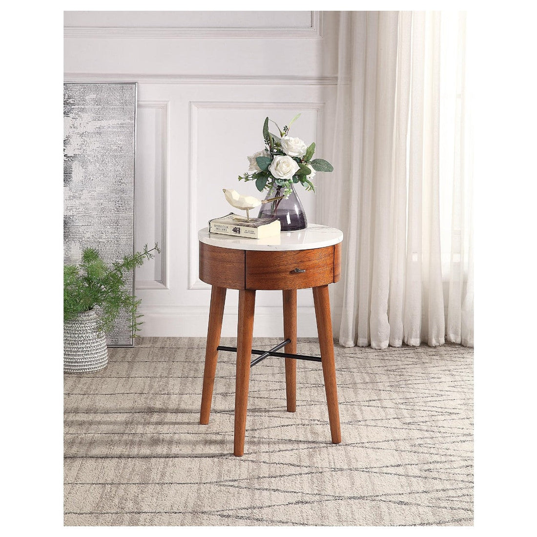 ROUND END TABLE WITH FAUX MARBLE HM7921