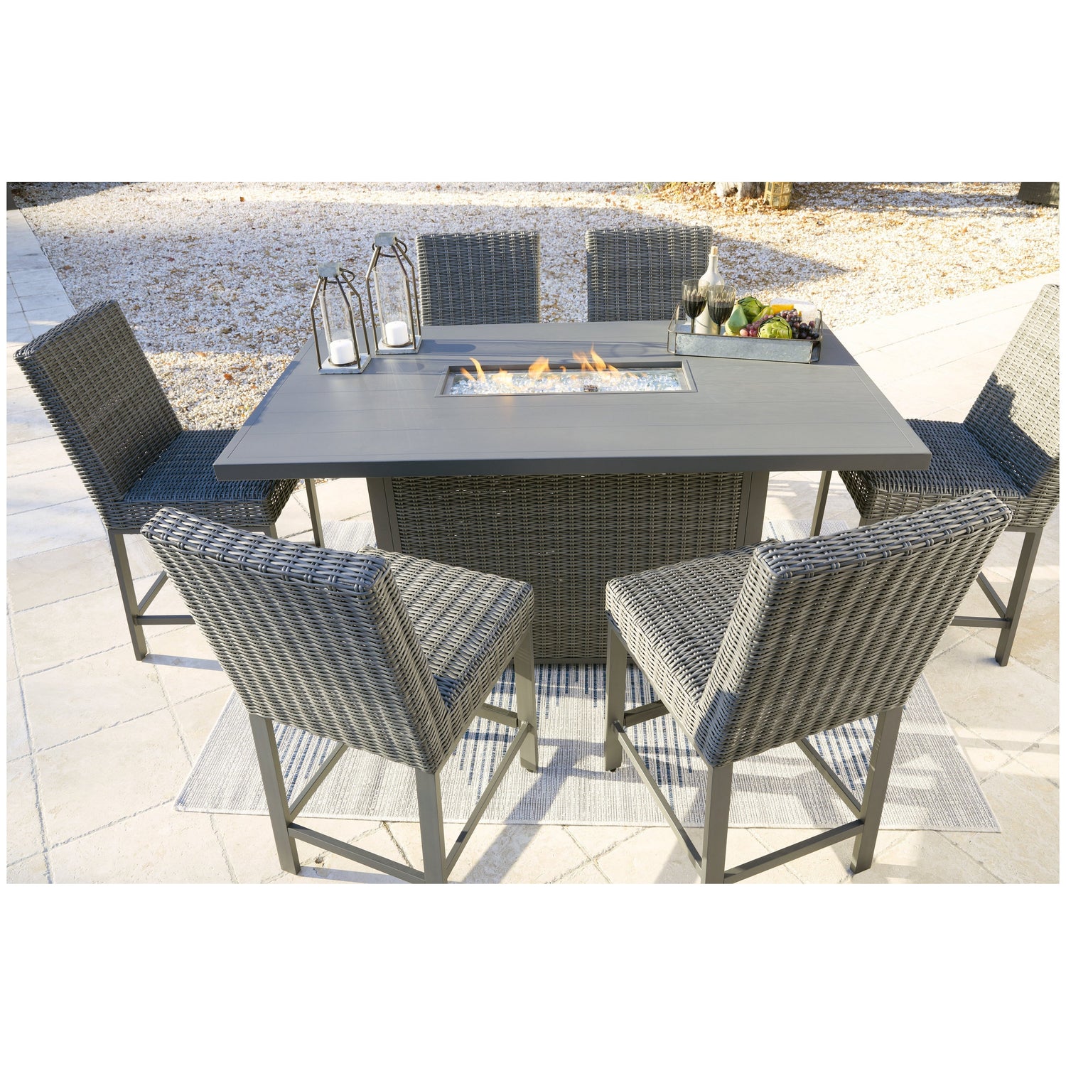 Palazzo Outdoor Counter Height Dining Table with 6 Barstools Ash-P520P2