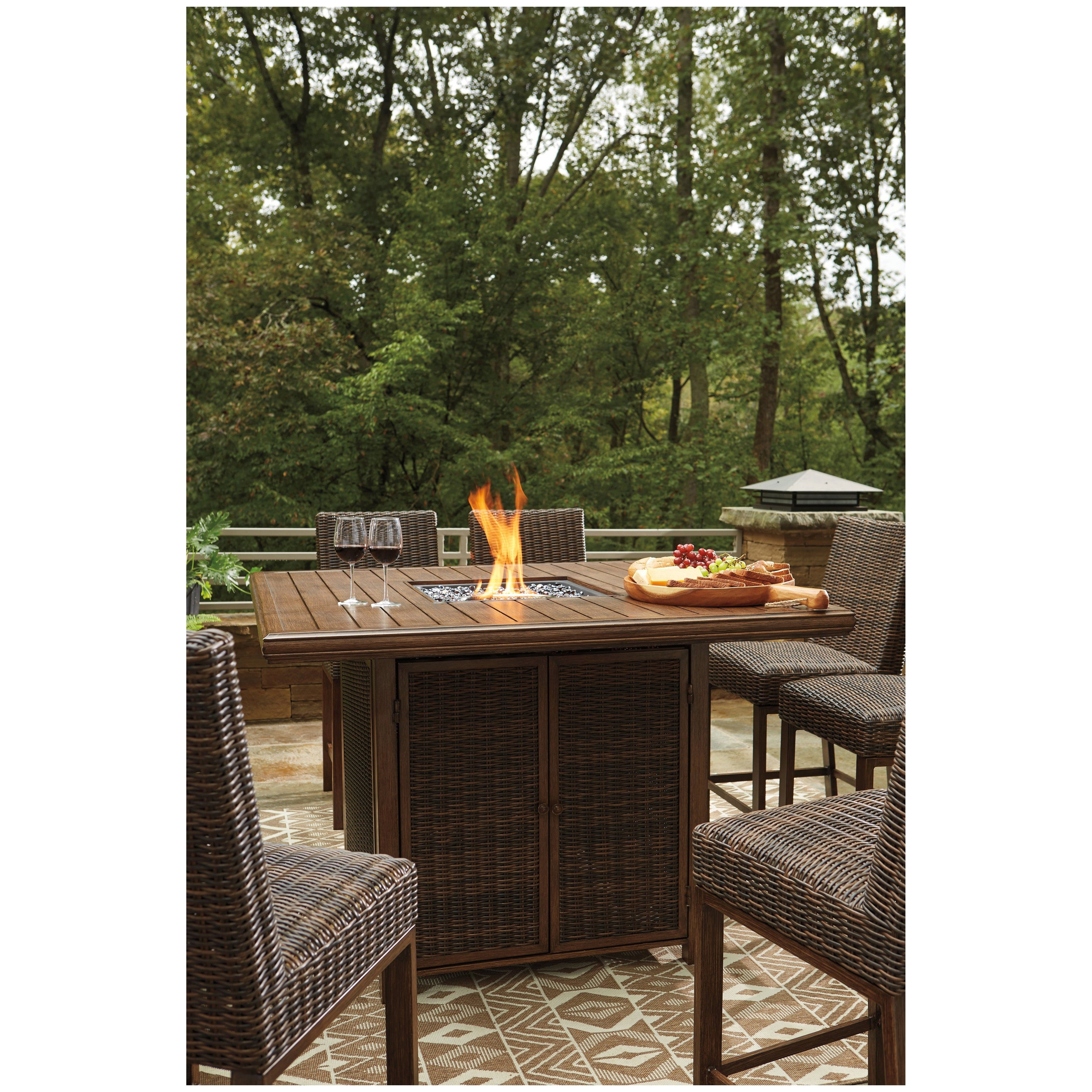 Paradise Trail Outdoor Bar Fire Pit Table with 6 Barstools Ash-P750P8