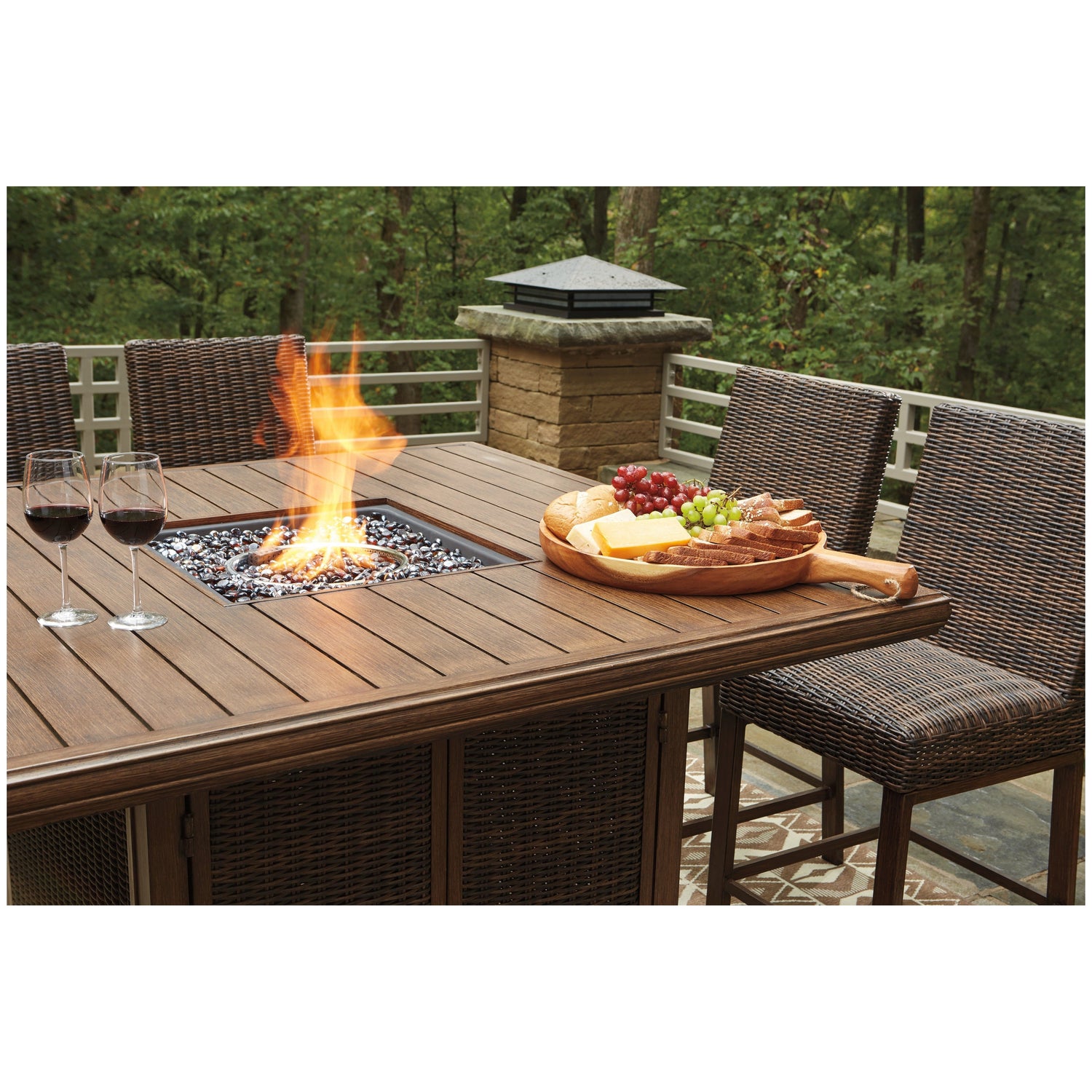 Paradise Trail Outdoor Bar Fire Pit Table with 6 Barstools Ash-P750P8