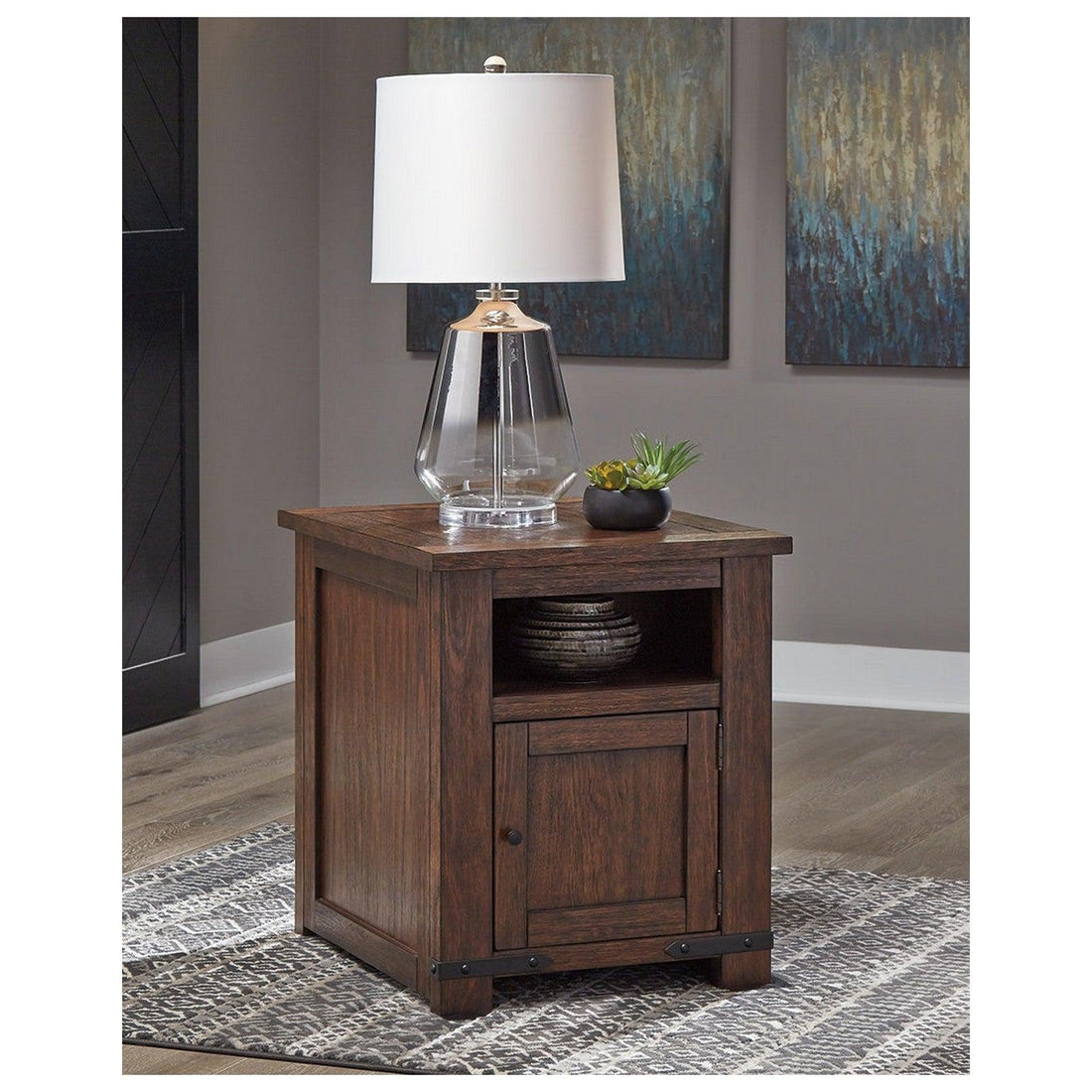 Budmore End Table with USB Ports &amp; Outlets Ash-T372-3