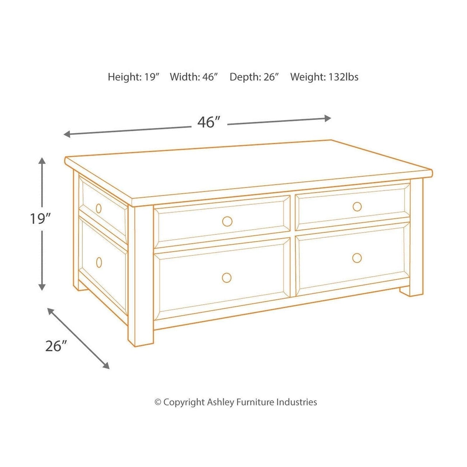 Tyler Creek Coffee Table with Lift Top Ash-T736-20