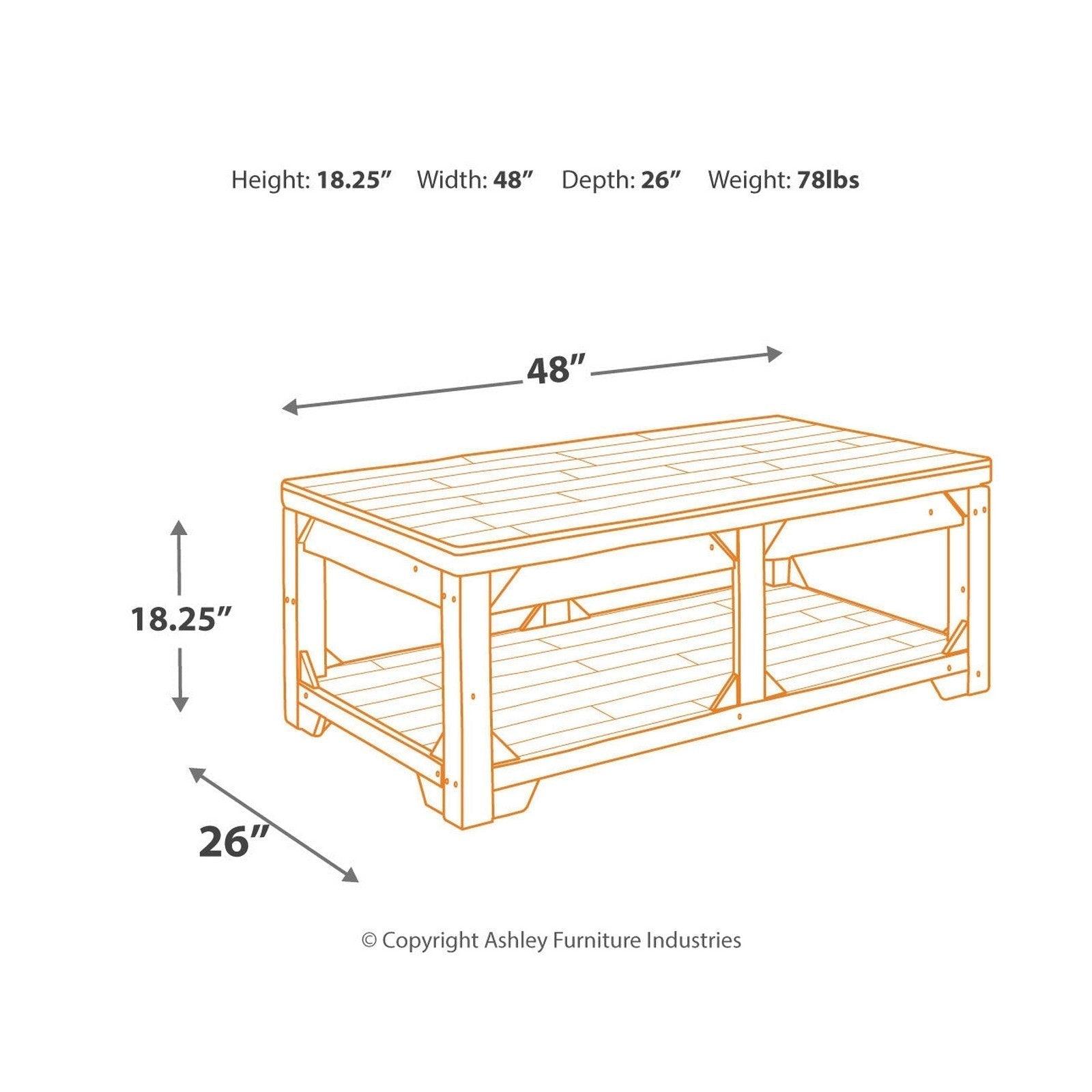 Fregine Coffee Table with Lift Top Ash-T755-9