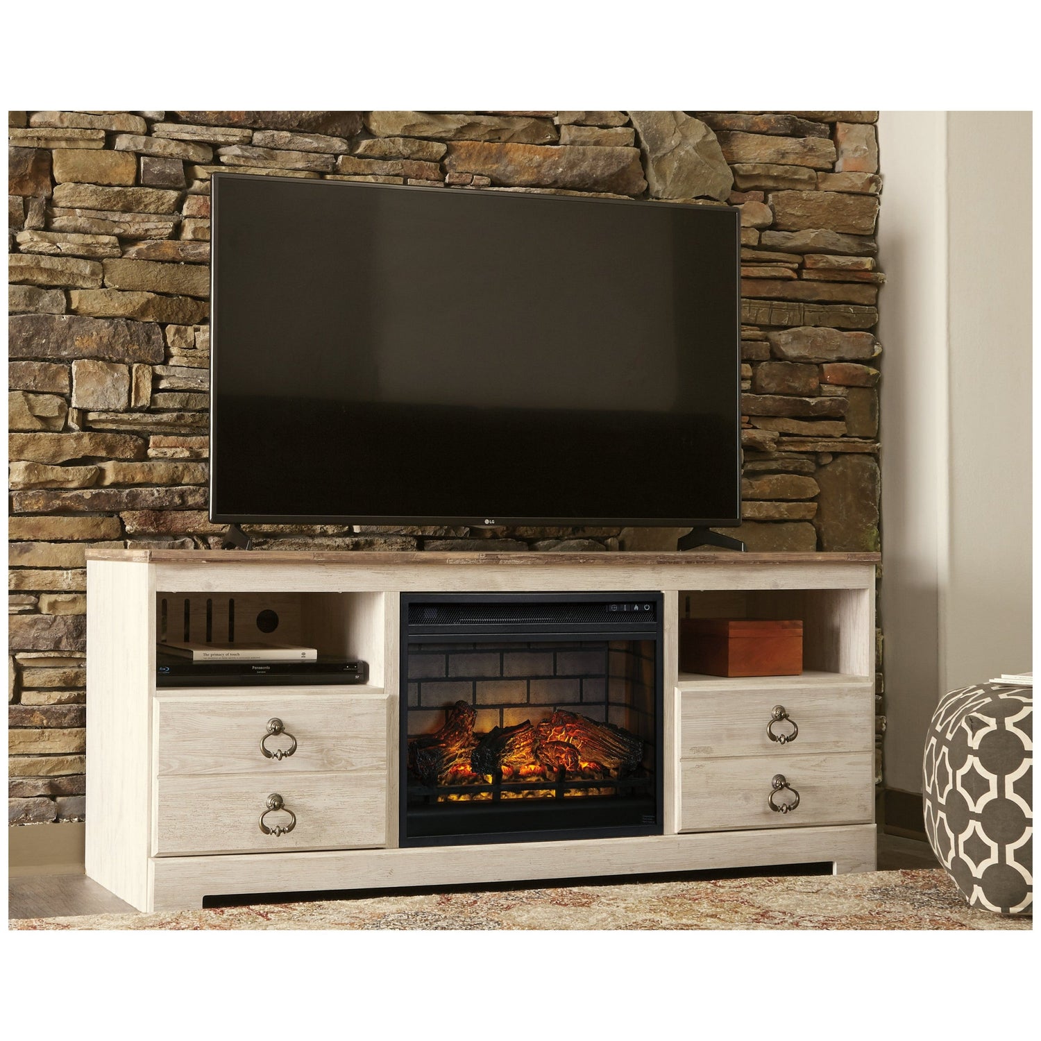 Willowton 64&quot; TV Stand with Electric Fireplace Ash-W267W8