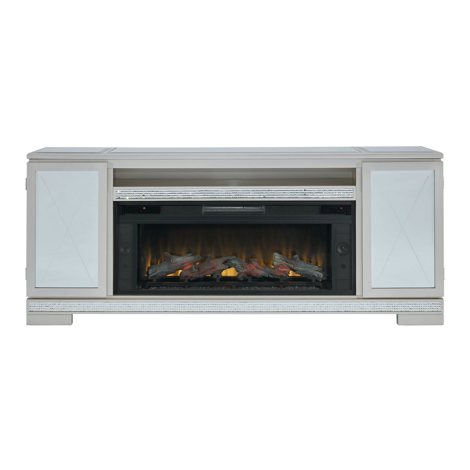 Mueble de TV con chimenea y panelado