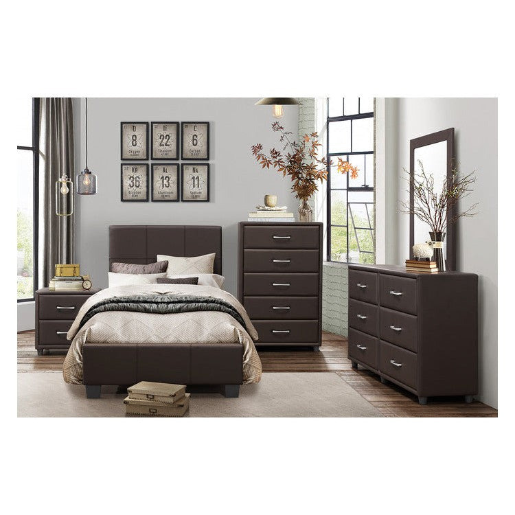 (2)TWIN UPH PLFM BED, DARK BROWN 2220TDBR-1*