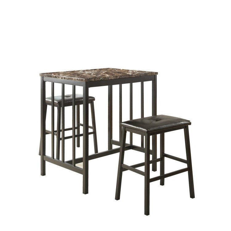 3PC PACK COUNTER HEIGHT SET, METAL, FAUX MARBLE 5106BK