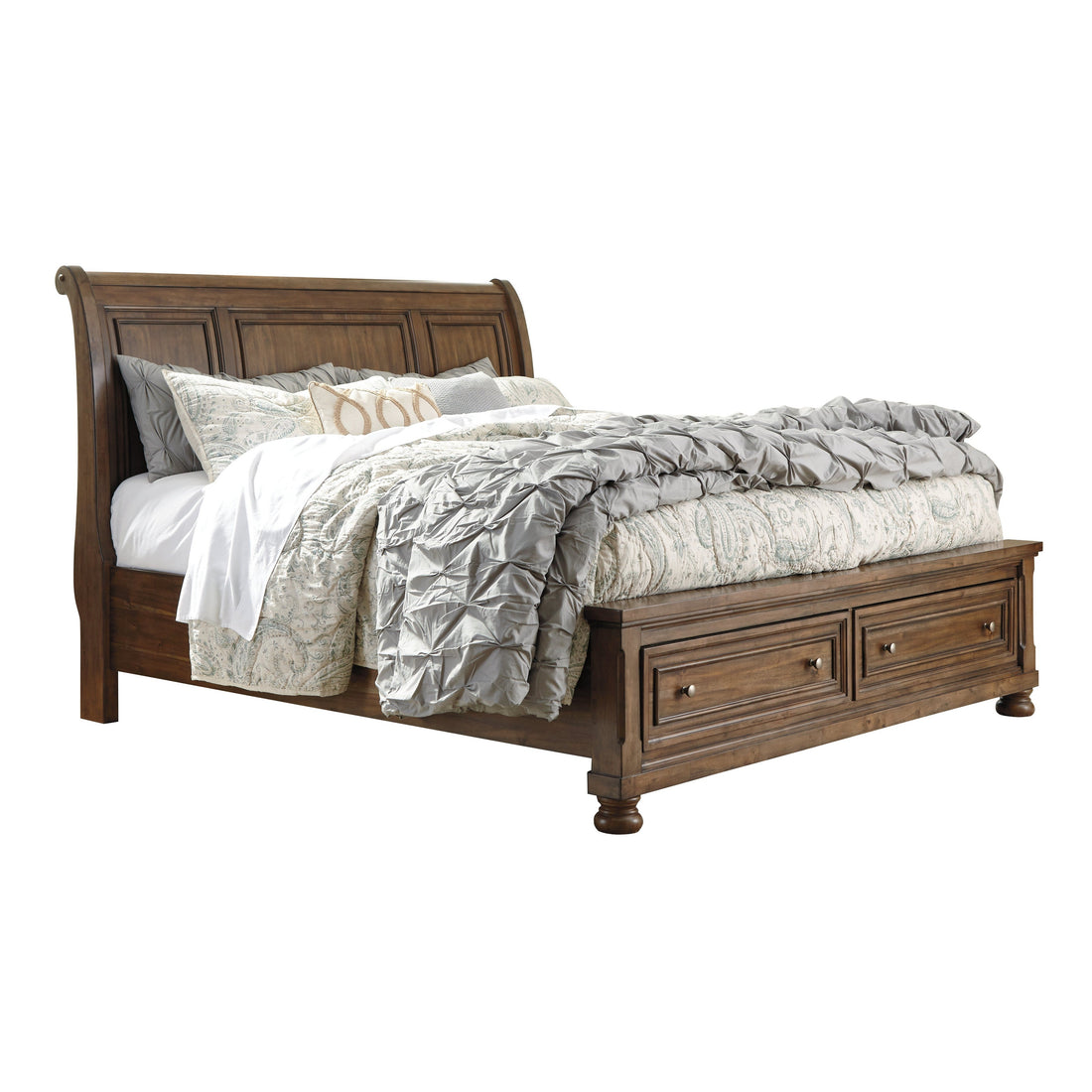 Flynnter Sleigh Bed with 2 Storage Drawers Ash-B719B4