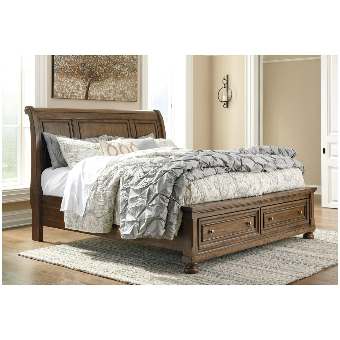 Flynnter Sleigh Bed with 2 Storage Drawers