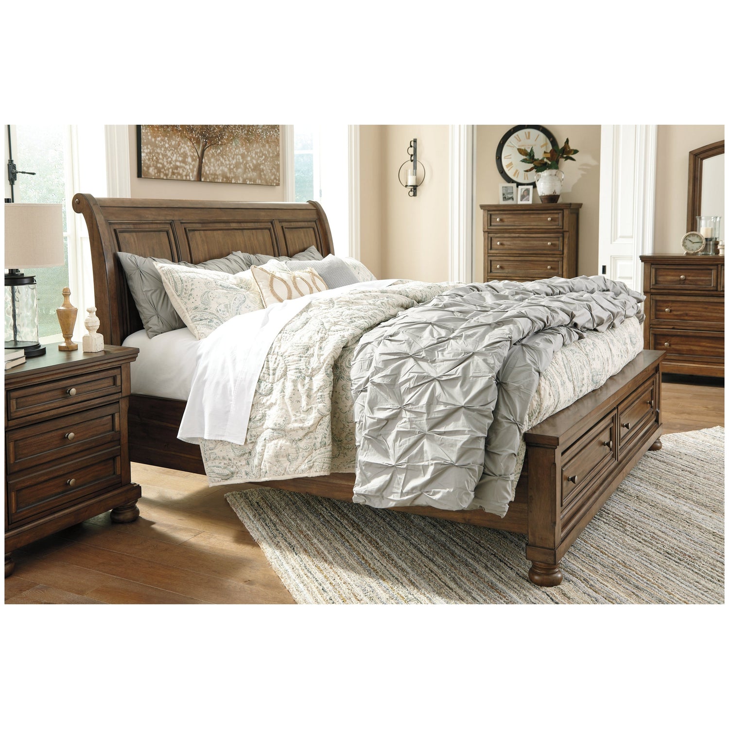 Flynnter Sleigh Bed with 2 Storage Drawers