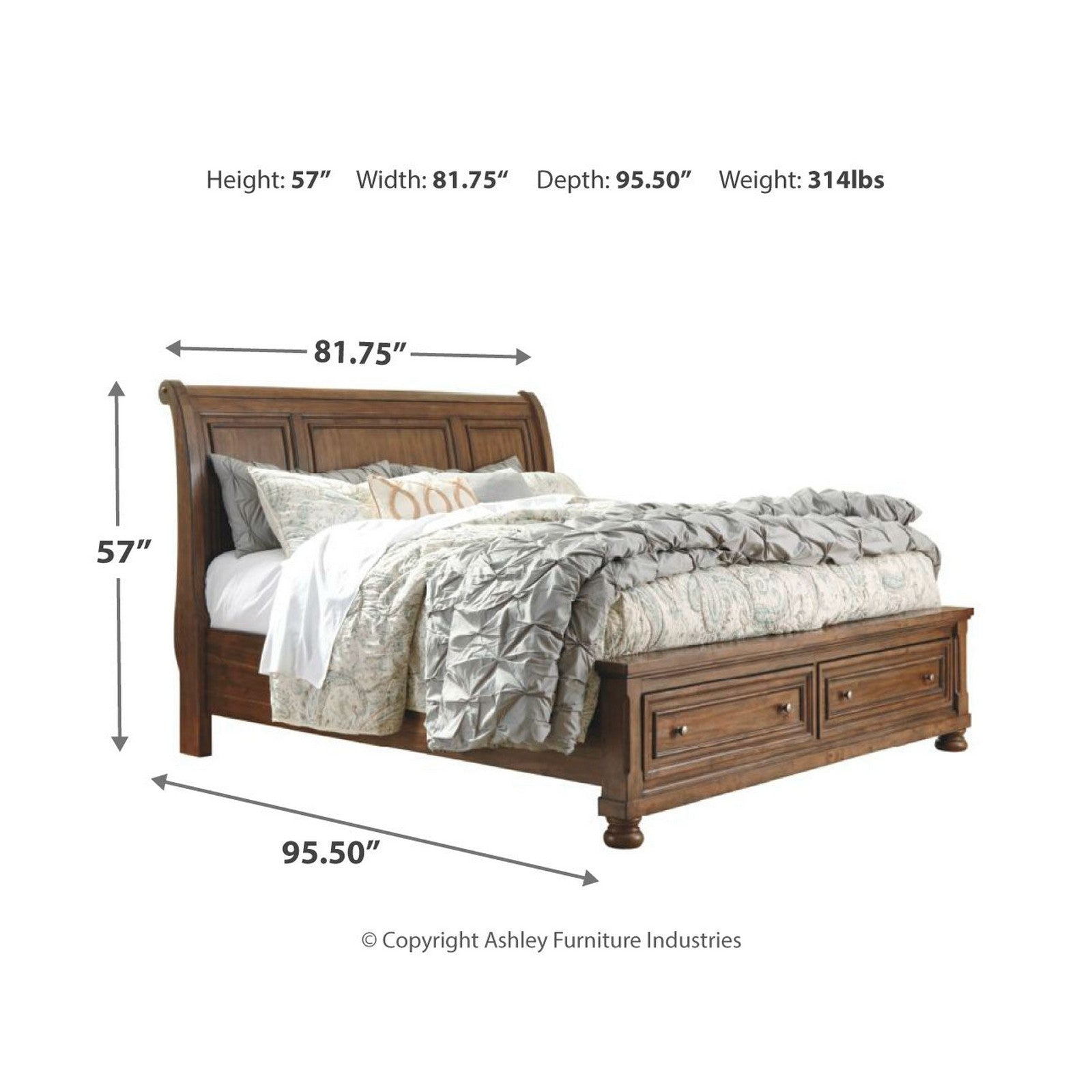 Flynnter Sleigh Bed with 2 Storage Drawers